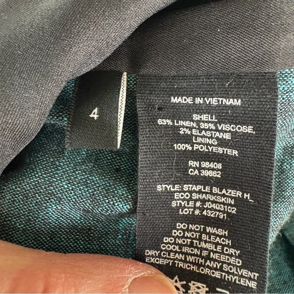 Theory 2 Piece Matching Linen One-Button Staple Blazer and Pants Blue Size 4/6 - Picture 5 of 11